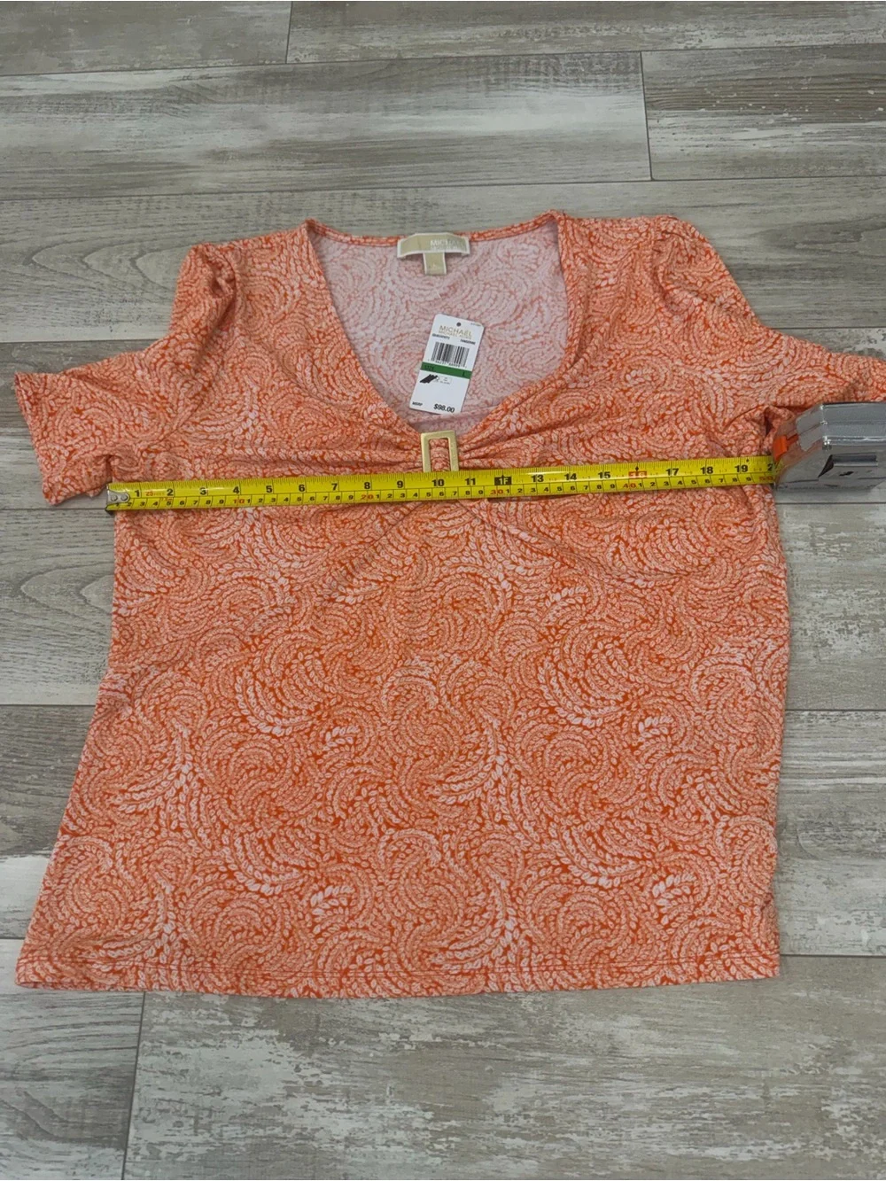 Michael Kors Top NWT L Orange Paisley V-Neck Silver Hardware Blouse